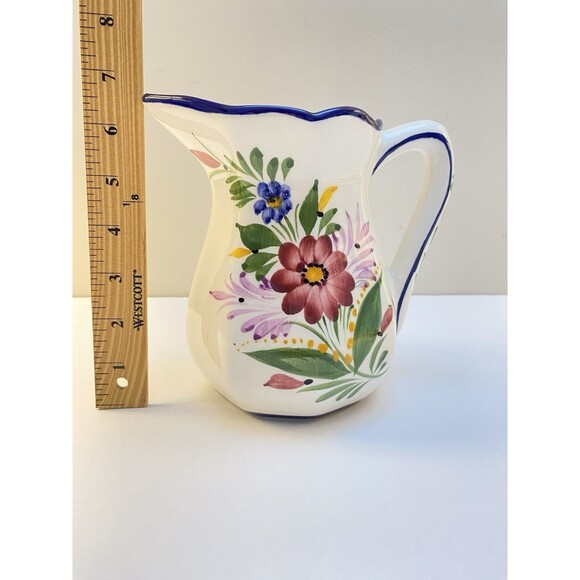 Vintage Portugal Pottery Pitcher Hand Painted Jar Floral Motif  Signed 1967 - Picture 6 of 7